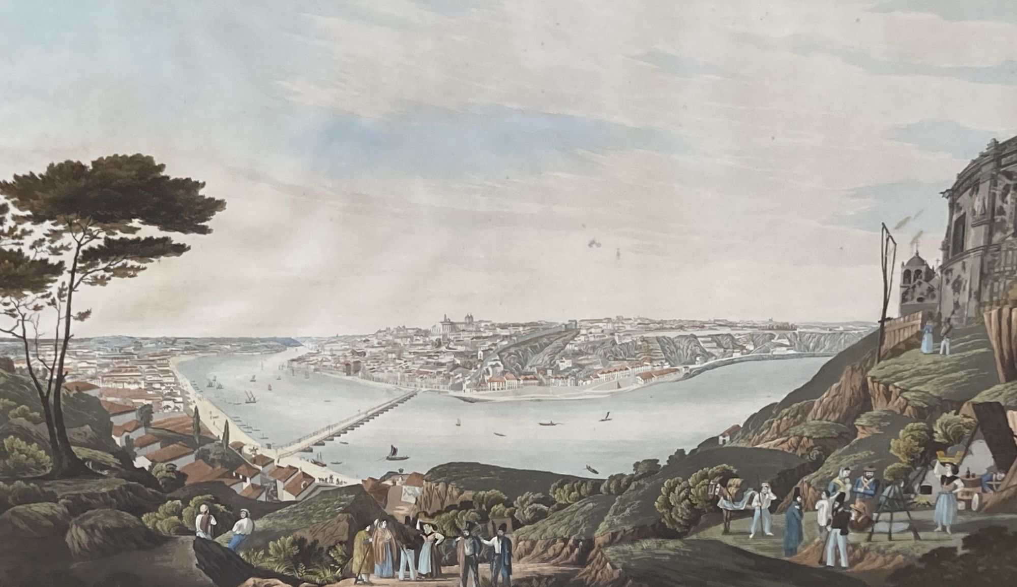 Pavel after Captain C. Van Zelle, coloured aquatint, View of the City of Oporto 1833, 49 x 70cm